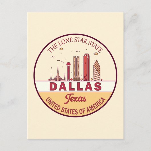 Dallas Texas City Skyline Emblem Briefkaart (Voorkant)