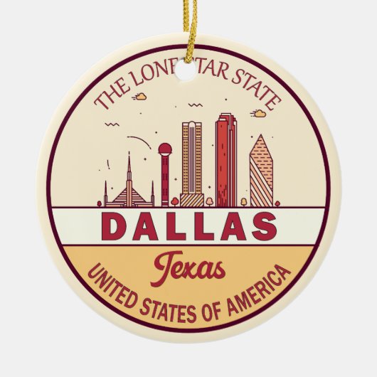 Dallas Texas City Skyline Emblem Keramisch Ornament (Voorkant)