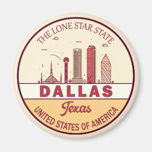 Dallas Texas City Skyline Emblem Magneet