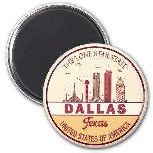 Dallas Texas City Skyline Emblem Magneet