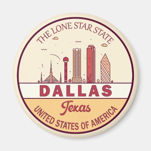Dallas Texas City Skyline Emblem Magneet (Voorkant)