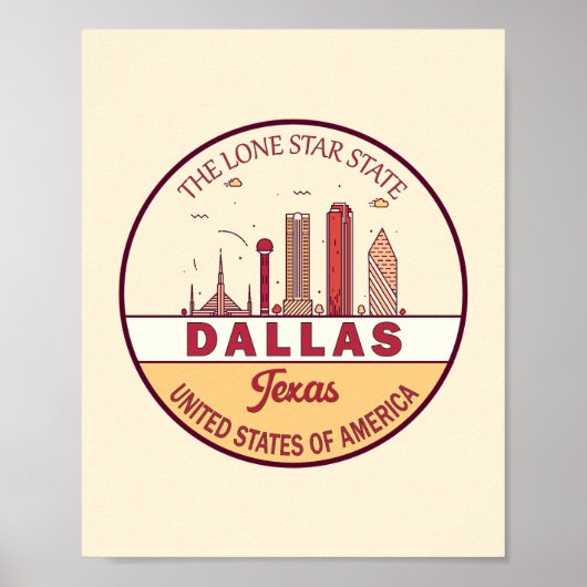 Dallas Texas City Skyline Emblem Poster (Voorkant)