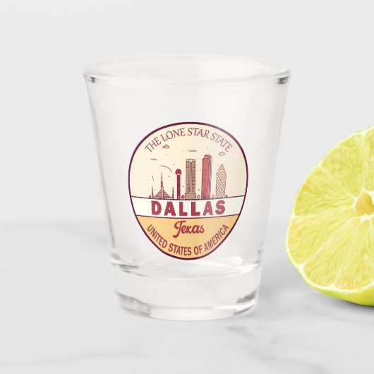 Dallas Texas City Skyline Emblem Shot Glas (Voorkant)