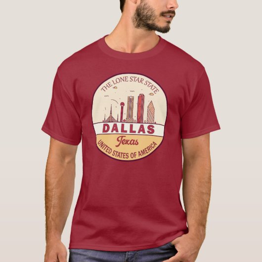 Dallas Texas City Skyline Emblem T-shirt (Voorkant)