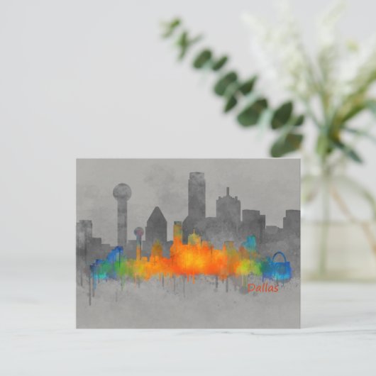 Dallas Texas City Waterverf Skyline Hq.US-steden Briefkaart (Staand voorkant)