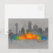 Dallas Texas City Waterverf Skyline Hq.US-steden Briefkaart (Voorkant / Achterkant)