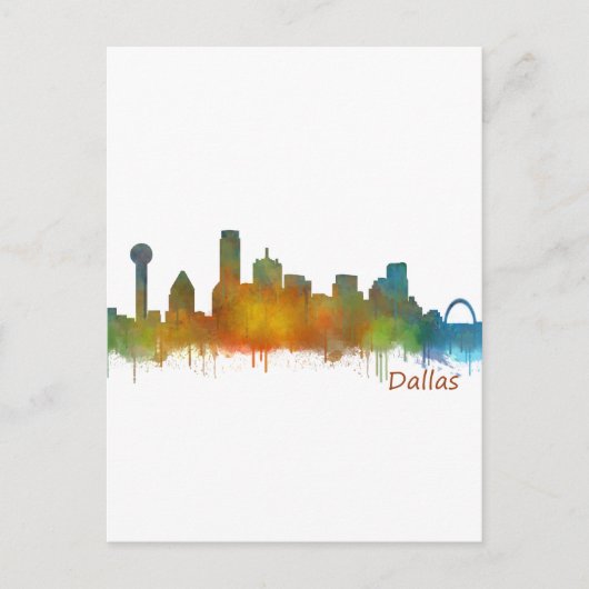 Dallas Texas City Waterverf Skyline Hq v2 Briefkaart (Voorkant)