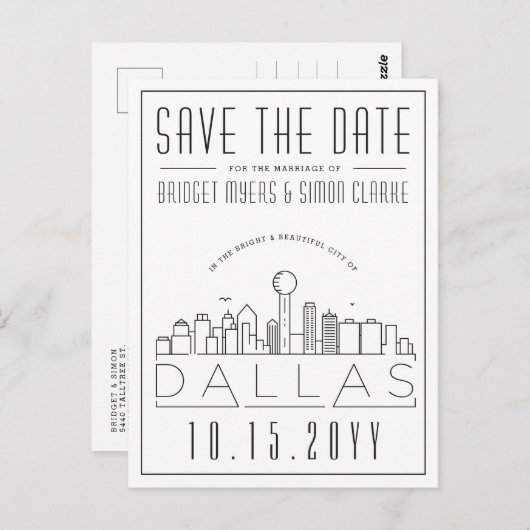 Dallas, Texas | Gestileerde skyline De datum opsla Briefkaart (Voorkant / Achterkant)
