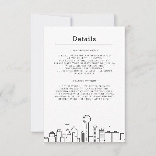 Dallas, Texas Huwelijk | Details van de gast Kaart (Voorkant)