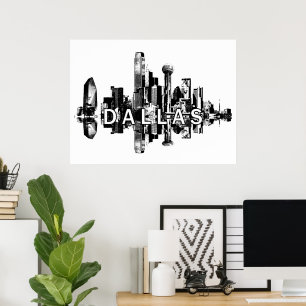 Dallas, Texas in zwart-wit Poster