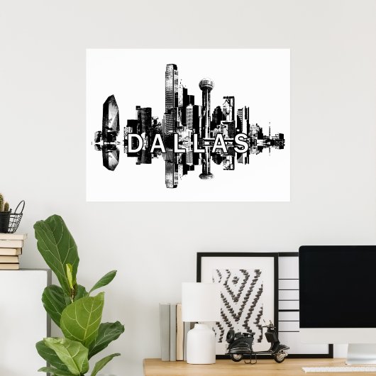 Dallas, Texas in zwart-wit Poster (Thuiskantoor)