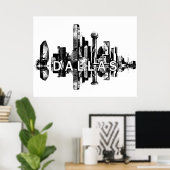 Dallas, Texas in zwart-wit Poster (Thuiskantoor)