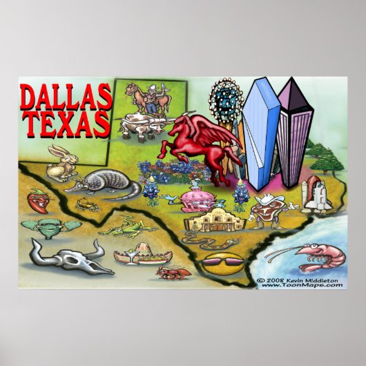 Dallas TEXAS-kaart Poster (Voorkant)