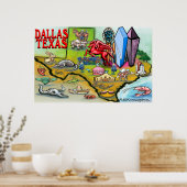 Dallas TEXAS-kaart Poster (Keuken)
