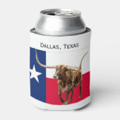 Dallas, Texas, Koelbox met vlag en longhorns Blikjeskoeler (Blikje Voorkant)