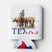 Dallas, Texas, Koelbox met vlag en longhorns Blikjeskoeler (Achterkant)