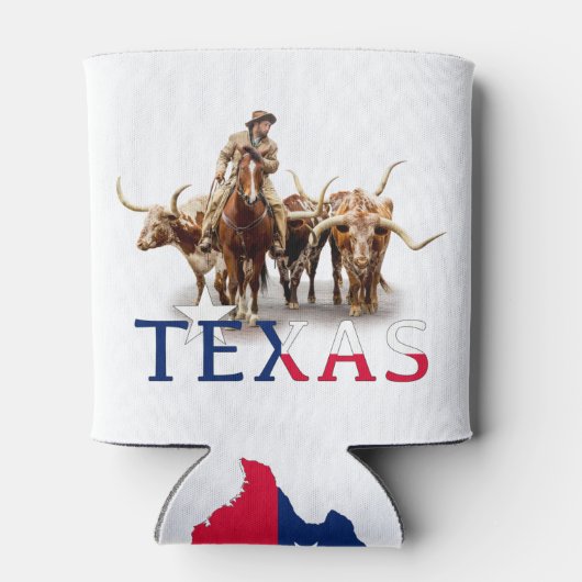 Dallas, Texas, Koelbox met vlag en longhorns Blikjeskoeler (Achterkant)