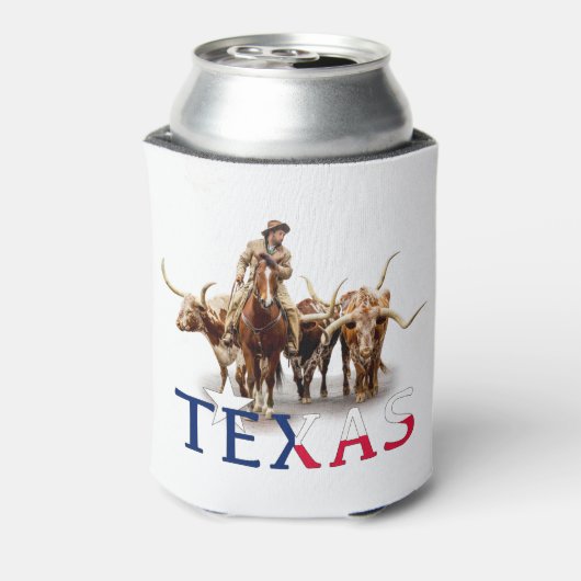 Dallas, Texas, Koelbox met vlag en longhorns Blikjeskoeler (Blikje Achterkant)