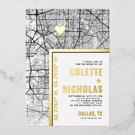 Dallas, Texas Love Locator | Stad thema bruiloft Folie Uitnodiging