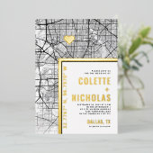 Dallas, Texas Love Locator | Stad thema bruiloft Folie Uitnodiging (Staand Voorkant)