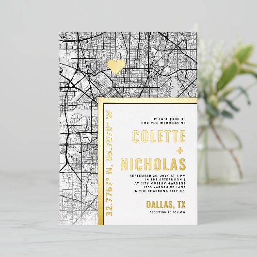 Dallas, Texas Love Locator | Stad thema bruiloft Folie Uitnodiging (Staand Voorkant)