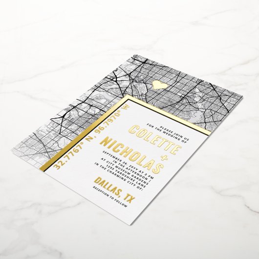 Dallas, Texas Love Locator | Stad thema bruiloft Folie Uitnodiging (Gedraaid)