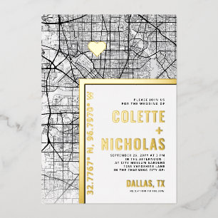 Dallas, Texas Love Locator   Stad Thema Trouwfeest Folie Uitnodiging