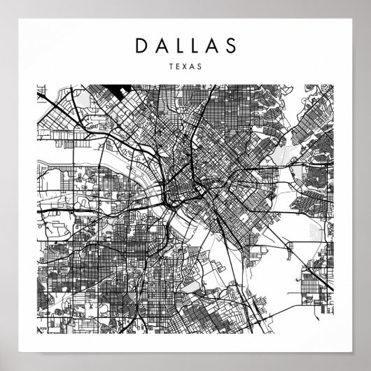 Dallas Texas Minimal Modern Street Map Poster (Voorkant)