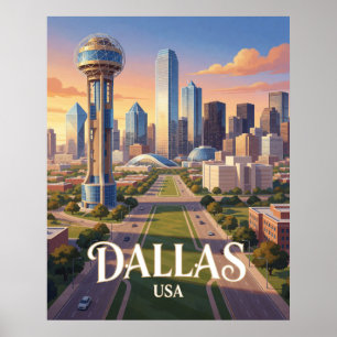 Dallas Texas Modern Silhouet Reis Poster