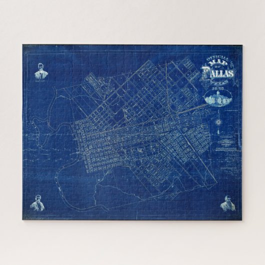 Dallas Texas Official 1875 Gedetailleerde blauwdru Legpuzzel (Horizontaal)