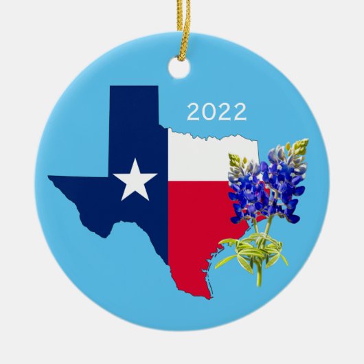 Dallas, Texas Outline en Bluebonnets Ornament (Voorkant)