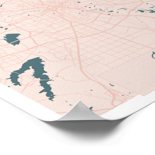 Dallas Texas Pink and Blue Cute Script Street Map Poster (Hoek)