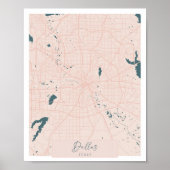 Dallas Texas Pink and Blue Cute Script Street Map Poster (Voorkant)