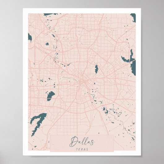 Dallas Texas Pink and Blue Cute Script Street Map Poster (Voorkant)