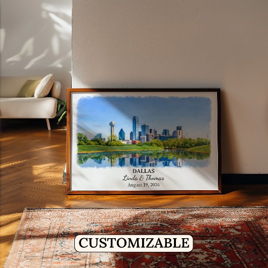 Dallas Texas Poster, Aquarel, Op Maat Poster