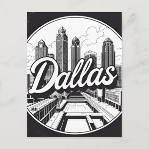 Dallas Texas Silhouet Zwart en Wit Stadsgezicht Feestdagenkaart