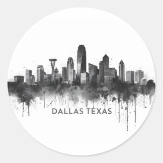 Dallas Texas Silhouet Zwart-Wit Stadsgezicht Ronde Sticker