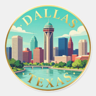 Dallas Texas Silhouette en Reunion Tower Uitzicht Ronde Sticker