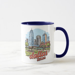 Dallas Texas Silhouette Longhorn Retro Stadsgezich Mok