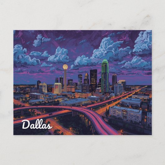 Dallas Texas Silhouette Stads Kunst Briefkaart (Voorkant)
