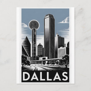 Dallas Texas Silhouette Zwart Wit Houtsnede Briefkaart