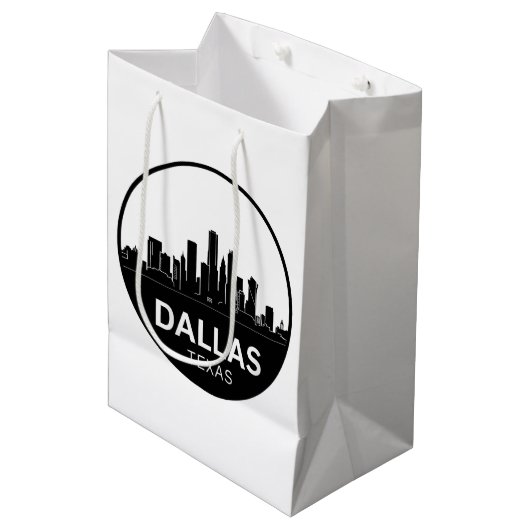 Dallas Texas Skyline Black and White Cityscape Medium Cadeauzakje (Voorkant Gekanteld)
