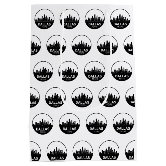 Dallas Texas Skyline Black and White Cityscape Medium Cadeauzakje (Achterkant)