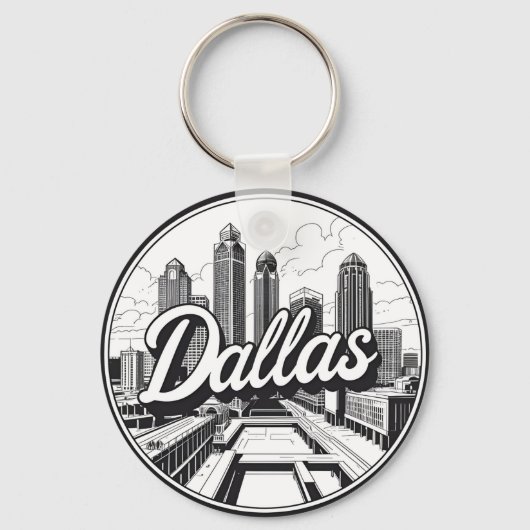 Dallas Texas Skyline Black and White Cityscape Sleutelhanger (Voorkant)