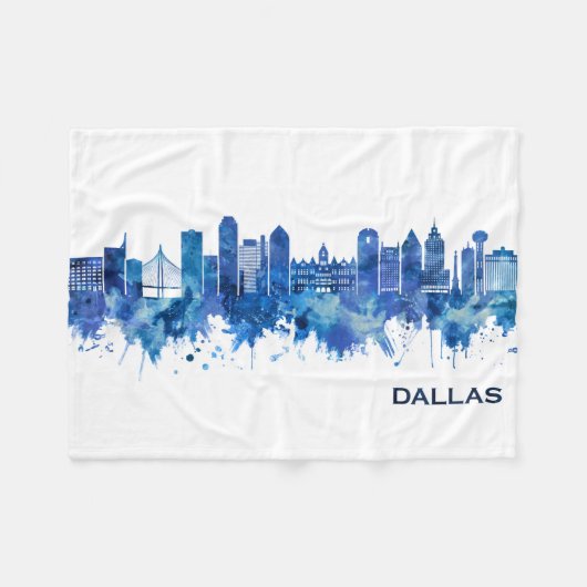 Dallas Texas Skyline Blue Fleece Deken (Voorkant (Horizontaal))