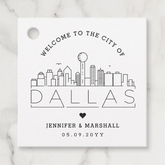 Dallas, Texas Skyline | Bruiloft Welkom Favor Bedankjes Labels (Voorkant)