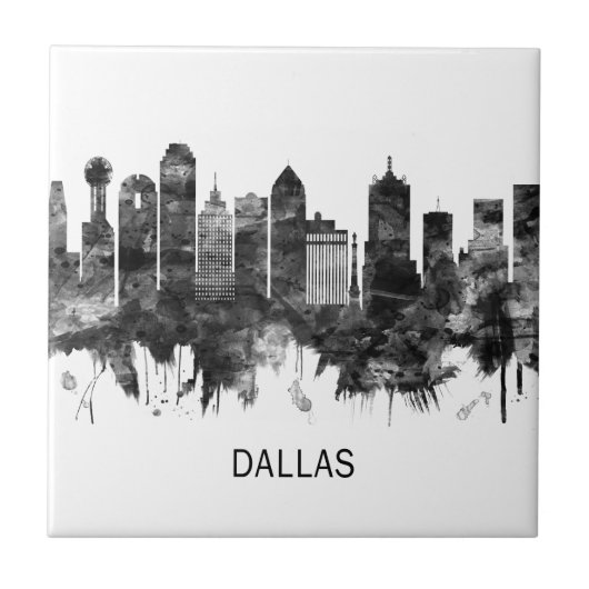Dallas Texas Skyline BW Tegeltje (Voorkant)