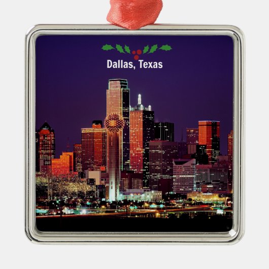 Dallas, Texas Skyline, Kerstmis, Metalen Ornament (Voorkant)