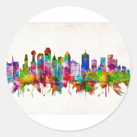 Dallas Texas Skyline Ronde Sticker (Voorkant)