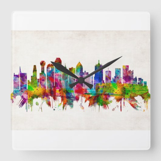 Dallas Texas Skyline Vierkante Klok (Voorkant)